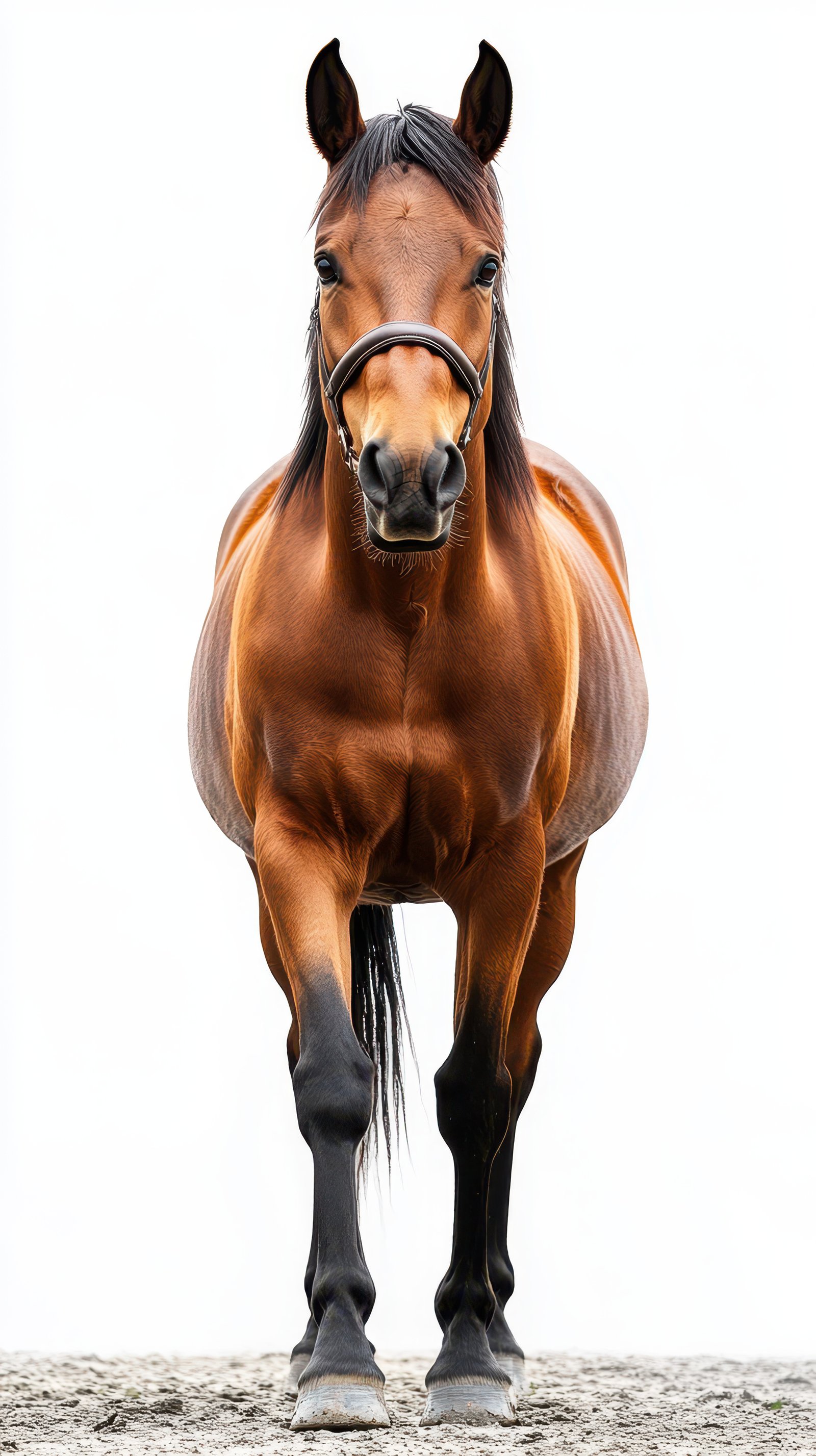 Majestic brown horse stands proudly against a neutral background in a serene setting